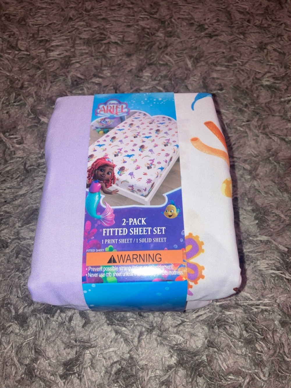 Disney jr Junior Ariel 2-Pack Fitted Sheet Set - Purple & White 2 pcs